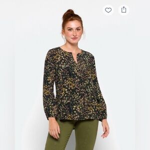 WEST K Floral Peasant Blouse Boho Chic V-Neck Tie Top XXL